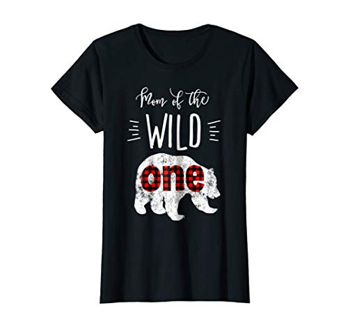 Womens Mom of the Wild One Shirt Bear Lumberjack 1st Birthday Tee