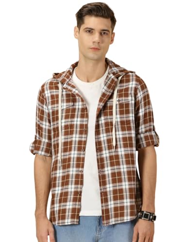 Image of Thomas Scott Men's | Checks | Full Sleeve | Regular Fit | 100% Cotton | Hooded | Casual Shirt