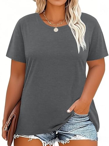 Image of VISLILY Plus-Size-Tops for Women Casual Short Sleeve T Shirts Trendy Tie Dye Crewneck Tees Comfy Loose Fit Tunics XL-5XL