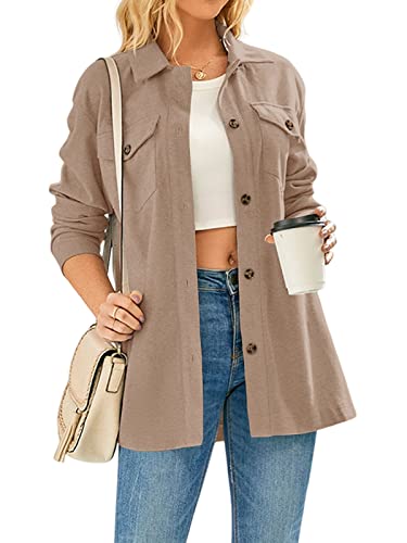 Cnkwei Shacket Jacket Women Button Down Shirt Jacket Casual Long Sleeve Shacket with Pockets3
