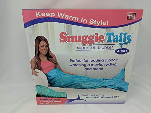 Snuggie Tails Mermaid Blanket- Comfy, Cozy, Super Soft, Warm, All Season, Wearable Blanket for Teens & Adults, As Seen on TV (Aqua Glitter)