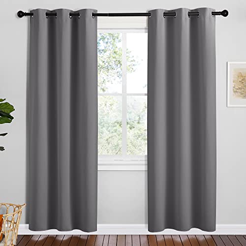Image of NICETOWN Grey Blackout Curtain Panels for Bedroom, 2 Panels, W42 x L78-inch, Grey, Thermal Insulated Grommet Top Blackout Draperies and Drapes for Basement