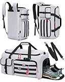 RAINSMORE Gym Bag for Men, 45L Sports Travel Duffel Bag with Shoe & Laptop Compartment, Gym Workout Backpack Carry On Weekender Bag Overnight Backpack for Travel, Grey