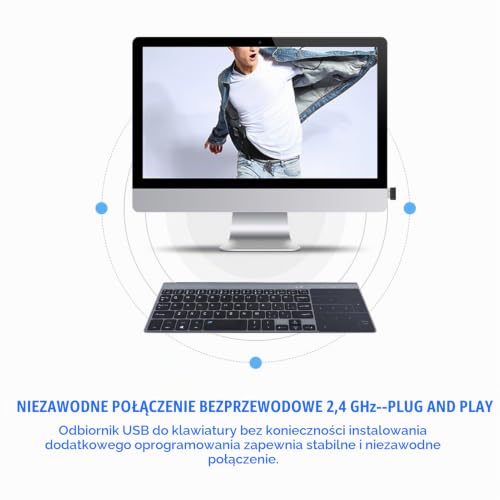 Smukła przenośna klawiatura bezprzewodowa 2,4 GHz Uniwersalna ręczna klawiatura bezprzewodowa z klawiaturą Touchpad z odbiornikiem USB do komputerów PC/notebooków/TV Box
