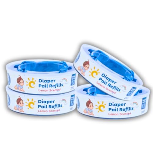 Image of Diaper Pail refill bags 4 Pack, Holds upto 1120 daipers Lemon scented, trash diaper pail refills, pamper trash, Compatible with diaper genie bags refill