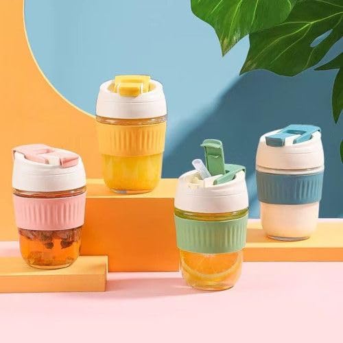 Image of criterion 350ml Reusable Glass Coffee Mug with Straw - 2-in-1 Leakproof Lid, Anti-Slip Grip - Sipper Tumbler for Home, Office, Car - Set of 1