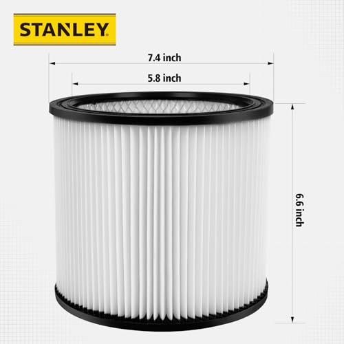 Image of Stanley High Efficiency Shop Vac Filter, Fits Most 5-18 Gal Vac, 08-2566B | Washable & Reusable Replacement Filter, Shop Vacuum Wet and Dry Accessories