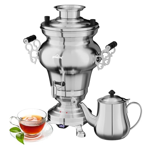 HOMELUX Elektrischer Samoware Edelstahl, 1850 Watt Teemaschine Wasserkocher 5L +1.6L Teekannen Set Großer Teekocher mit Warmhaltefunktion eingestellte Temperatur, Ablasshahn für Gastrobetriebe