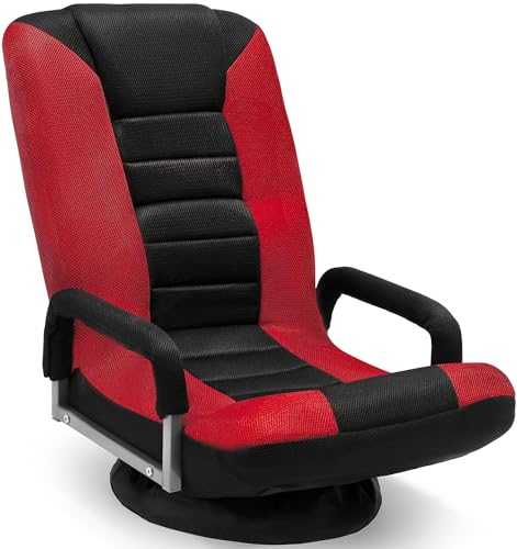 Maple99 Swivel Floor Gaming Chair - Video Lounger Enjoy 6 Different Positions, Adjustable Backrest, Removable Arm Rests, Folds to Store, Stylish Blue with Black Center Stripe