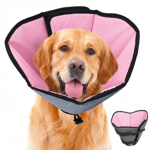Image of Soft Dog Cone Collar After Surgery: Long Alternative Comfortable Comfy Fabric Recovery Shame Elizabethan Stop Licking Small Medium Large Dogs (Pink, XL)