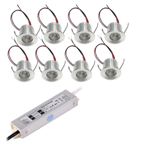 LGJEGD Focos empotrables Mini 1 W y 12 V CC for Pantallas, Regulables, 25 mm, IP65, Tubo luz pequeño antideslumbrante (Blue)