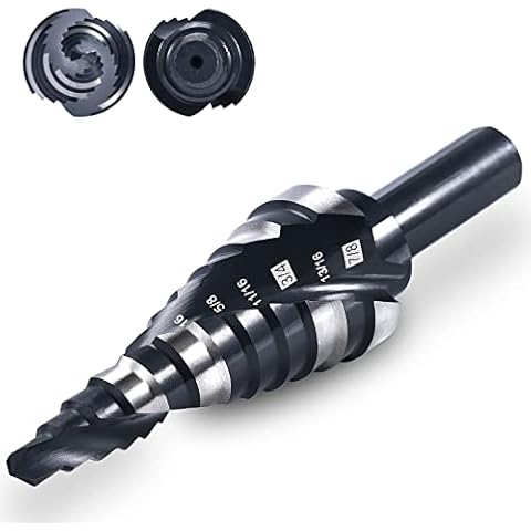 BLEKOO Step Drill Bits, Total 12 Sizes, Double Spiral Fluted 3/16“ - 7/8” for Stainless Steel, Wood, Plastic, M2 HSS, 3/8 Triangle Shank Cover