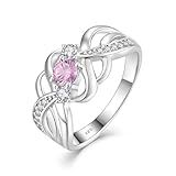 EJARY 925 Sterling Silver Criss Cross Ring for Women - Eternity Statement Wide Band Ring Pink Stone Engagement Wedding Anniversary Rings with Jewelry Box, Size 7