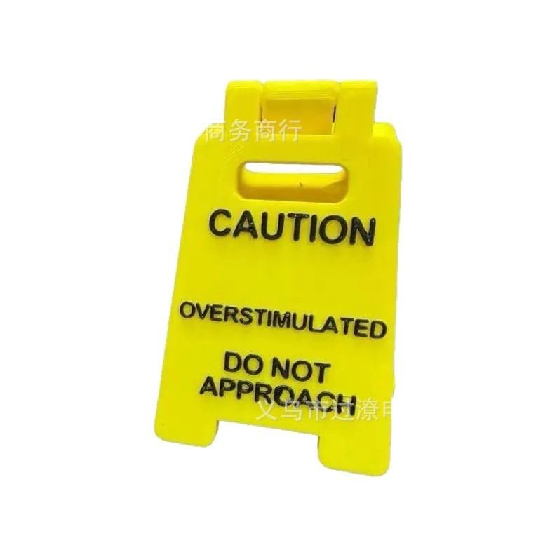 Cartello Da Scrivania Umoristico 'Caution Overstimulated' In Acrilico Giallo, 10x6 Cm, Con Base