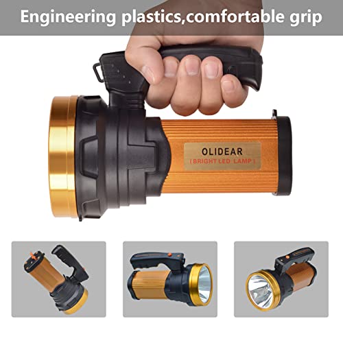 OLIDEAR Heavy Duty Flashlight – Bright Rechargeable Searchlight with 2 Modes – Led Spotlight Handle – Easy to Use – Built-in Rechargeable Battery
