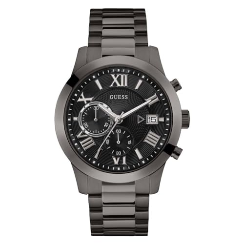 Guess Men Quartz Watch with Stainless Steel Strap, Gunmetal, 21.5 (Model: U0668G9)