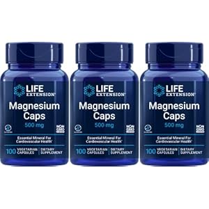 Life Extension Magnesium Vegetarian Capsules, 500 mg, 100 Count x 3