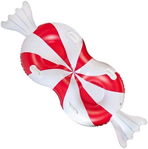 Winter Sledding Jumbo Inflatable Peppermint Snow Sled for 2 Person. 77 inch Wide SnowCandy Sled with Handles for Adults, Teens or Kids. Made from Heavy-Duty PVC for Extreme Strenght.