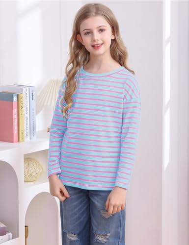 Image of Fanway&EC Girls Casual Long Sleeve T Shirts Basic Crewneck Striped Tunic Blouses Tops