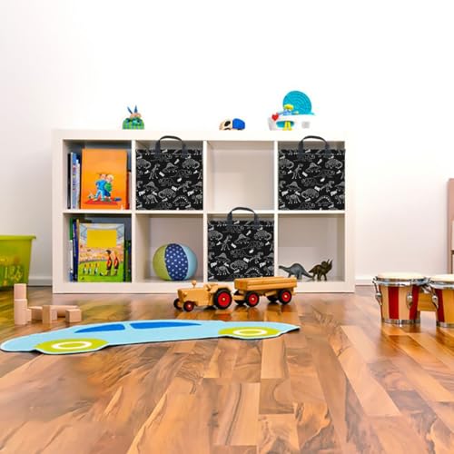 Image of Rectangle Storage Basket with Handles,Collapsible Storage Bin,Books Box,Gift Basket(Black Line Dinosaur)