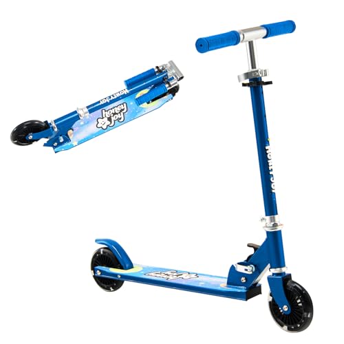 KOMFOTTEU Kinder Scooter mit LED Rädern, zusammenklappbares Roller Aluminium, Kinderroller mit 3 verstellbaren Höhen, Cityroller Tretroller bis 50kg belastbar (Ohne Ständer & Gurt, Blau)
