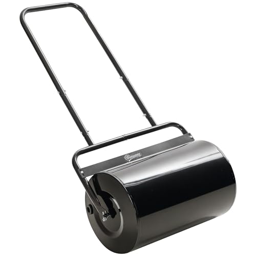 Outsunny Rullo da Giardino Φ32x50cm in Metallo Impermeabile Nero, Serbatoio Fino 38 Litri (Acqua o Sabbia)