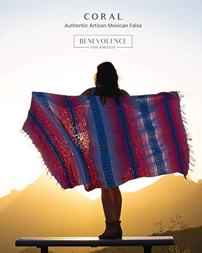 Benevolence LA Authentic Handwoven Mexican Blanket | Yoga Blankets, Outdoor, Picnic, Beach, Camping | Equestrian Saddle | Serape 50x70 inches - Coral, Pack of 1
