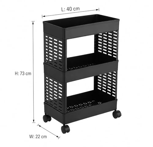 Image of wall love Plastic Storage Rack Trolley with Wheels for Kitchen, Bathroom & Bedroom - Multipurpose Organizer Shelf Rack for Fruits, Toiletries, Snacks and Household Storage (3 Layer)