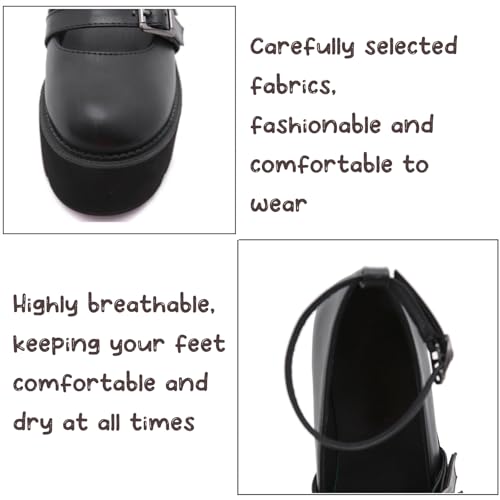 Women's Chunky Platform Gothic Pumps with Ankle Buckle Fashion Round Toe Double-Breasted Block Heel Non-Slip Kawaii Lolita Shoes for Party, Casual, Date4