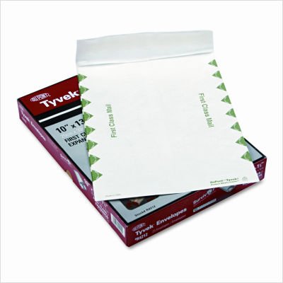Quality Park R4212 Quality Park Tyvek Open End Exp Envelopes, 1st Class, 10x13x1-1/2, White,25/bx