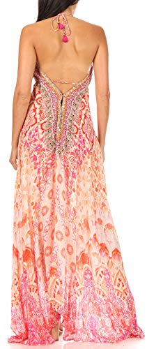 Image of Sakkas Lizi Womens Maxi High-Low Halter Handkerchief Long Dress Beach Party