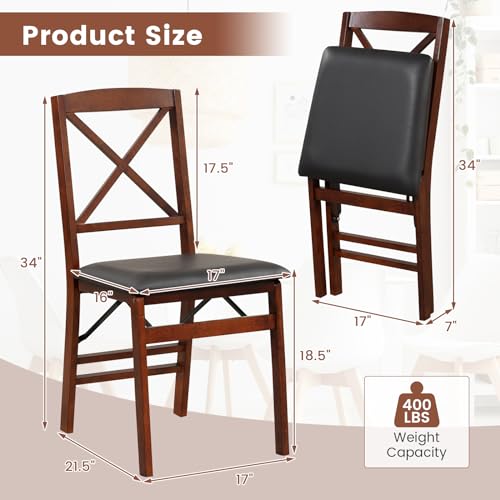Image of Giantex Folding Dining Chairs Set of 4, Foldable Wood Kitchen Chairs with Padded Seat, Solid Wood Frame, Max Load 400 Lbs, No Assembly Easy to Store Wooden Dining Chairs for Apartment, Small Space