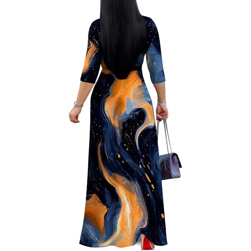 Image of PinkPatty Women's Print Maxi Dresses 3 /4 Sleeve Flowy Long Dress V Neck Wrap Tie Waist Sundress