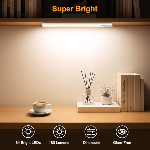 gritin 102inch under cabinet lighting rechargeable -84 led super bright3-coloramp 5 level brightness4 modesmotion sensorlong lasting- easy installation magnetic under cabinet closet lights -2 pack