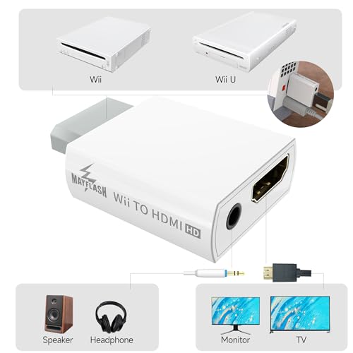 Image of MAYFLASH Wii to HDMI Converter 1080P for Full HD Device, Wii HDMI Adapter with 3,5mm Audio Jack&HDMI Output Compatible with Wii, Wii U, HDTV, Monitor-Supports Wii Display Modes 720P, NTS