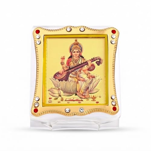 Image of Saraswati Car Dashboard | Showpiece Decor Car Idol, Table Decor Religious Frame for Pooja,Prayer and Gift
