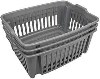 FenixDepot 3 Stackable Storage Plastic Baskets Large, 43x33 cm - Set of 3 (Silver)