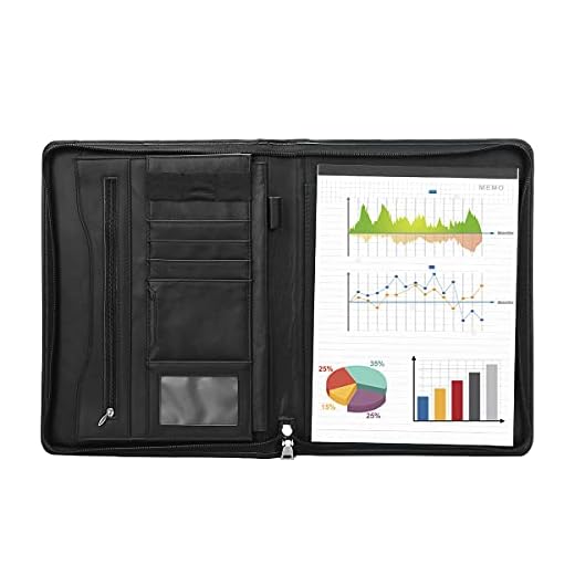 Leathario Portafolio de Carpeta Cuero Genuino Portadocumentos A4 Organizadora Oficina Personal para Conferencias de Negocio Viaje con Cremallera Negro
