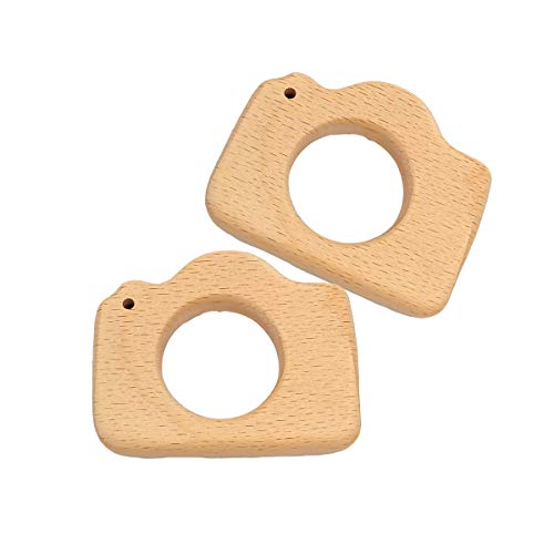 Image of 2pcs Lovely Cartoon Wood Camera Pure Natural Animal Shape Beech Wooden Handmade Pattern DIY Jewelry Making Necklace Pendant