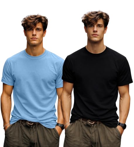 Image of INKKR Men's Solid Round Neck Half Sleeve Classic Cotton Bio-wash T-Shirt Combo | Crew Neck Cotton Tshirt for Men Combo