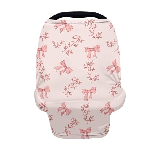 Image of Baby Car Seat Cover Girl Infant Car Seat Canopy Covers for Newborn, Soft Breathable Carseat Covers Stretchy Multi-Use, Pink Bow