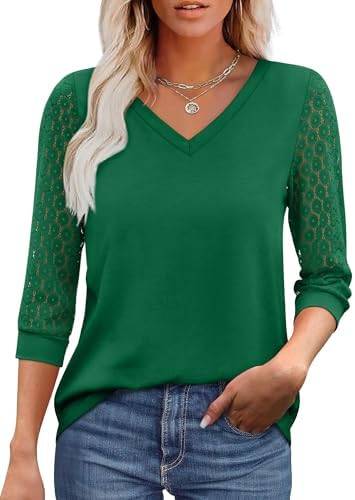 XIEERDUO 3/4 Length Sleeve Womens Tops V-Neck Lace Tunic Tops Business Casual Blouses 2025 XIEERDUO 3/4 Length Sleeve Womens Tops V-Neck Lace Tunic Tops Business Casual Blouses 2025