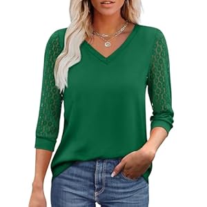 XIEERDUO 34 Length Sleeve Womens Tops V Neck Lace Tunic Tops Business Casual Blouses 2025