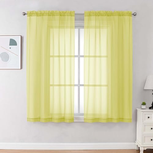 Image of OVZME Sheer Curtains 63 inch Length 2 Panels Set for Bedroom Living Room, Soft Airy Elegant Light Filtering Sheer Curtains, Dual Rod Pocket Window Drapes, Each 42W x 63L Inches, Lemon