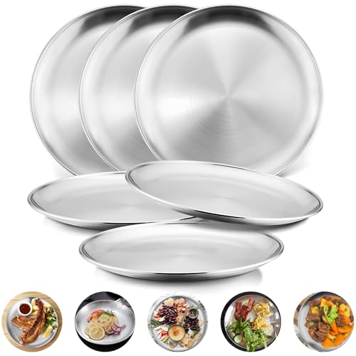 La mejor comparación de Platos los 5 mejores. 47 RUAKIVA 6 Pcs Platos Redondos de Acero Inoxidable,23 cm Platos Llanos,Vajilla,No Tóxicos y Saludables,Reutilizables,Aptos para Lavavajillas,Ideales para Niños,Camping,Barbacoas y...