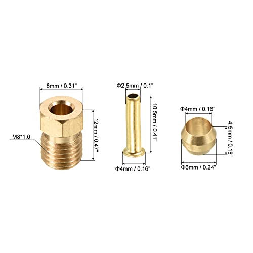 Patikil PTA220819TT0070 2.5Mm Id 4Mm Od Tube Brass Compression Assortment Kit 3 Set, Sleeve Ferrule & Insert & Nut thumb #1