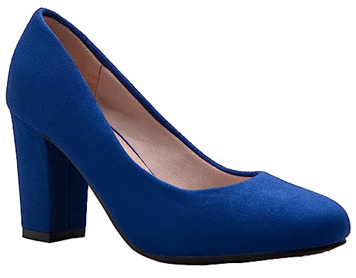 Image of Olivia K Women's Classic Round-Toe Platform Pumps High Block Heel - Adorable, Comfortable