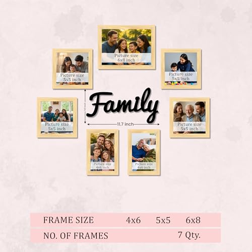 Image of Family Photo Frame Set of 7 for Wall Decor, Wooden Finish Collage Picture Frames for Living Room, Bedroom, Multi-Size Wall Hanging Gallery Frame Set, (4 Sets 4x6, 2 Set 6x4, 1 Set 6x8 Inch)