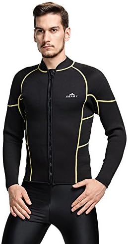 3MM Neoprene Wetsuit Jacket High Stretch Scuba Diving Jackets Men Swimming Shirt Rashguard Long Sleeve (Black, XXXXL)