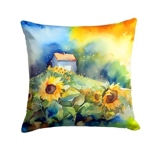 Caroline's Treasures Sunflowers in Watercolor Throw Pillow Machine Washable, Indoor Outdoor Decorative Pillow for Couch, Bed or Patio, 14Hx14W